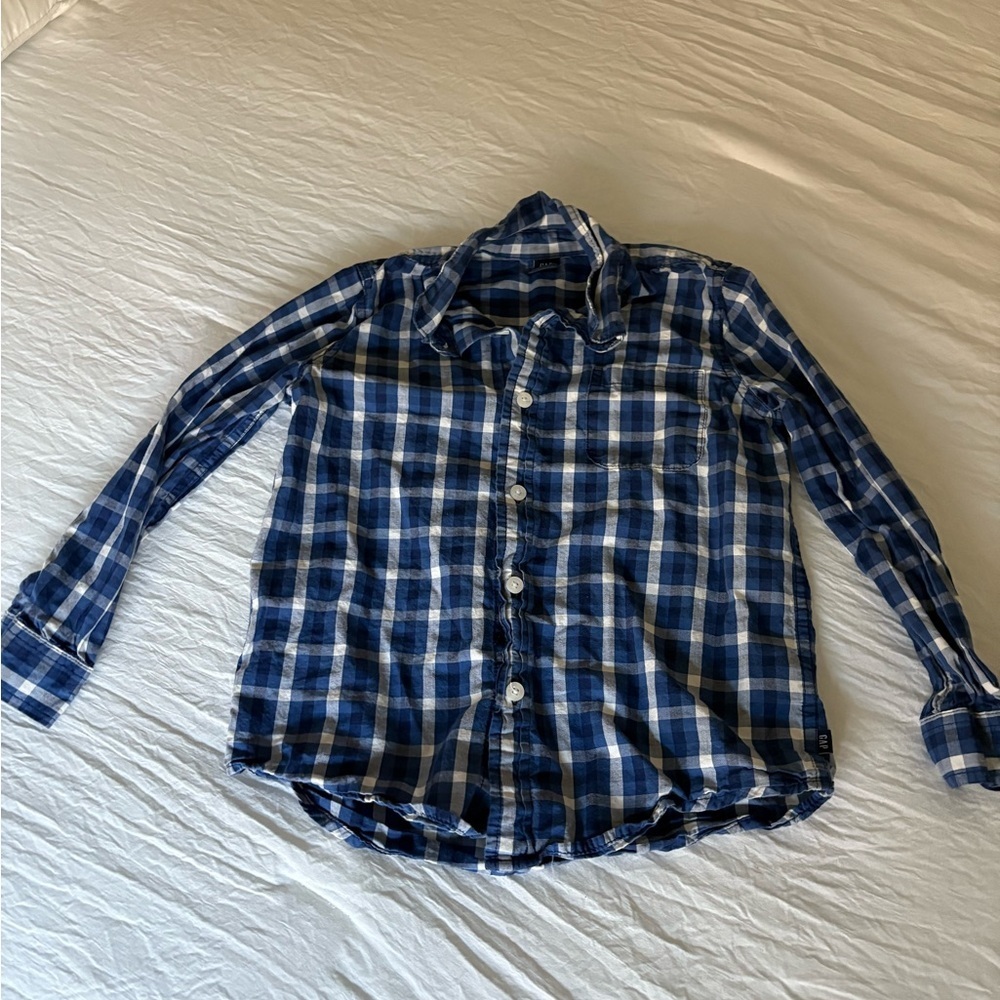 GAP Kids Blue Plaid Button-Up Shirt